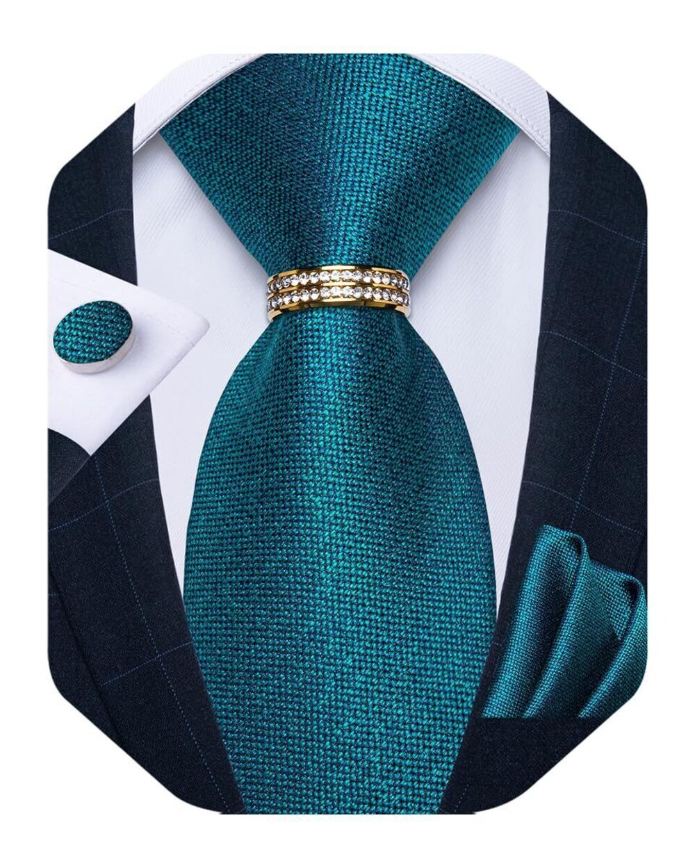 3200 Tie Set Silk Necktie and Gold Tie Ring Pocket Square Cufflinks Formal